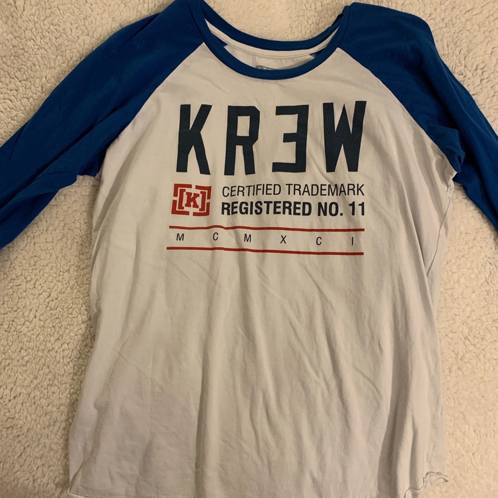 Blue and white baseball t shirt